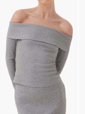 4th & Reckless Women's‎ Giselle Ribbed Off-the-Shoulder Sweater Top Light Gray S